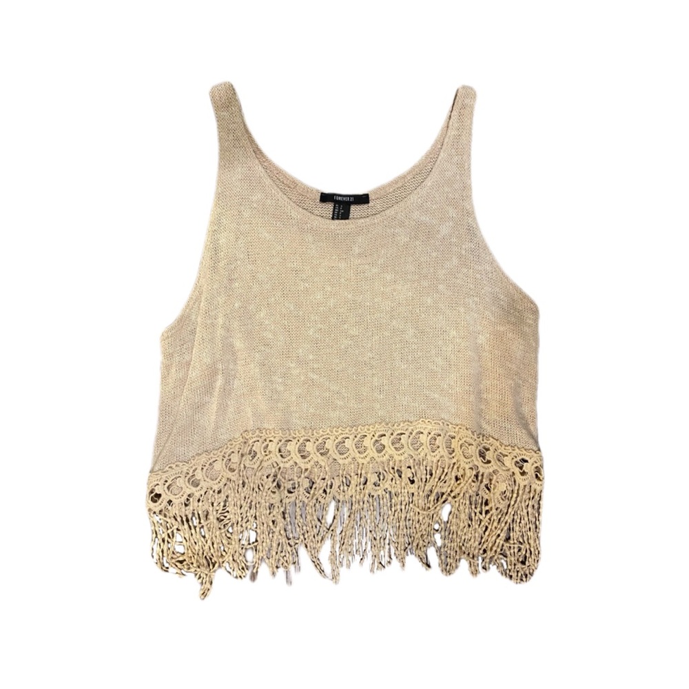 Shabby Chic Crop Top w/ Embroidered Fringe Size S.